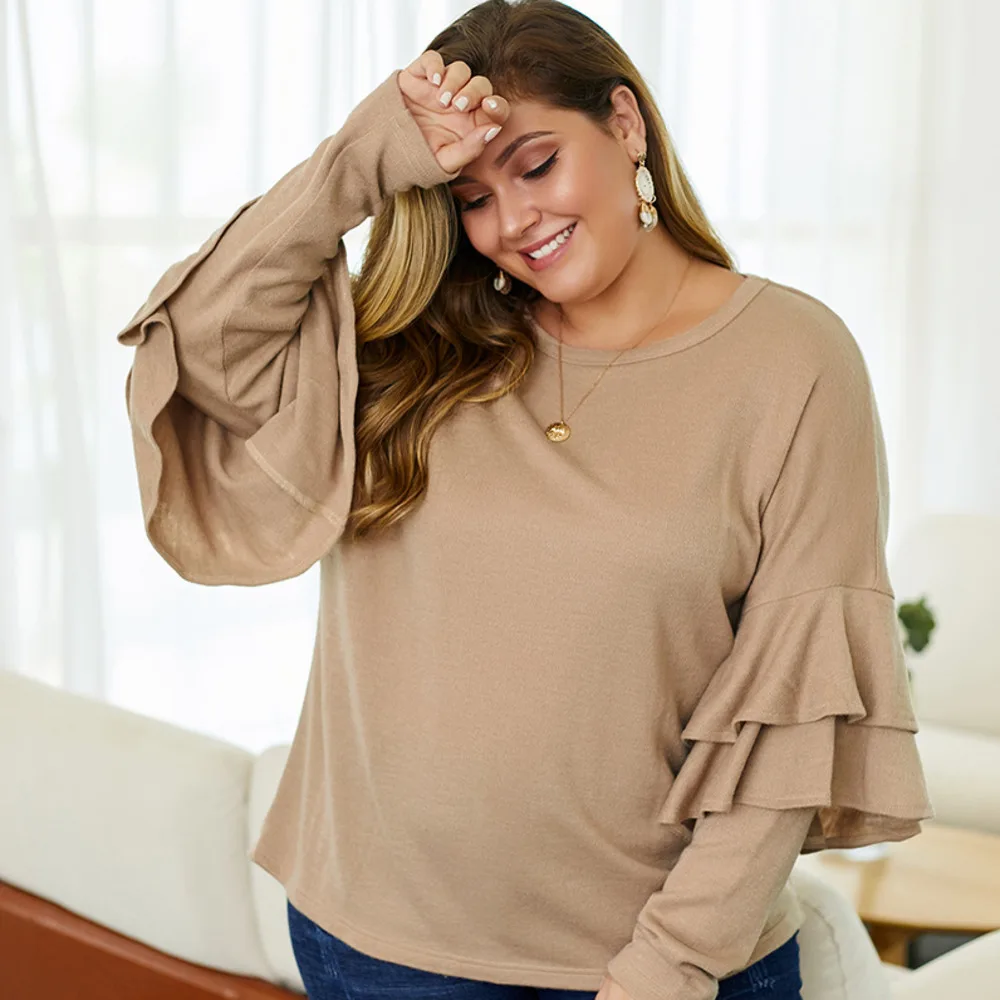 Ruffles Women Basic Sweater O Neck Casual Pullovers Khaki Color Knit Winter Clothes Plus Size Loose Sweater Pull Femme 2019
Ruffles Women Basic Sweater O Neck Casual Pullovers Khaki Color Knit Winter Clothes Plus Size Loose Sweater Pull Femme 2019