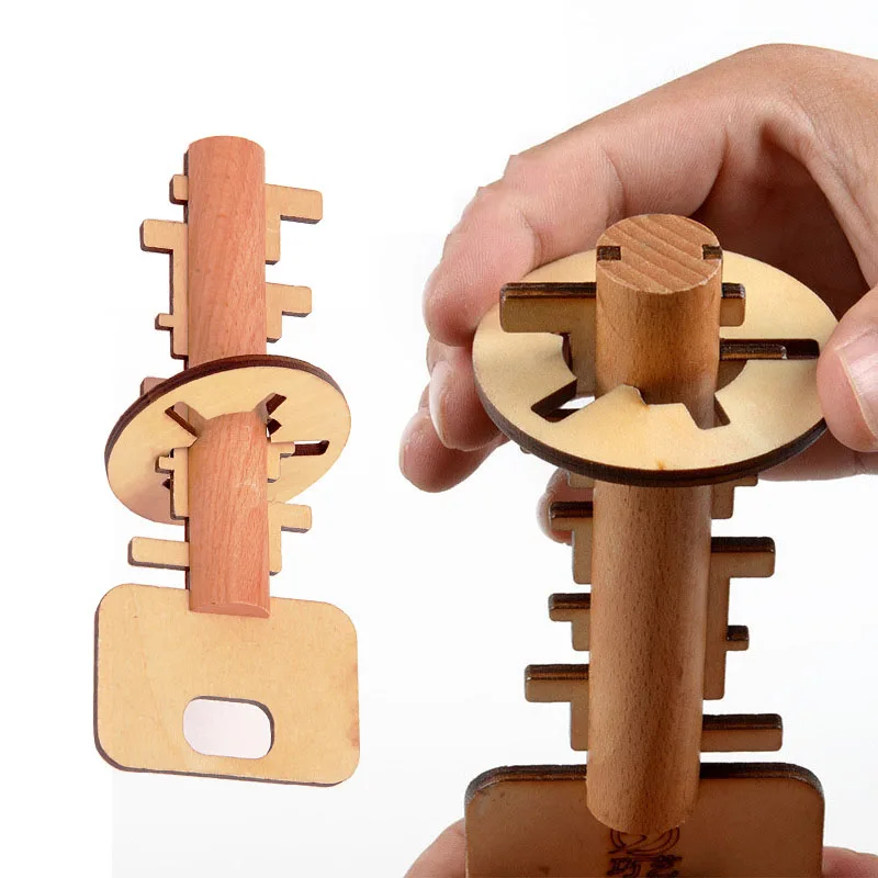 

Wooden Kong Ming Lock Toys IQ Brain Teaser Unlock Puzzle Key Classical Jigsaw Intellectual Educational For Kids Adult Gifts