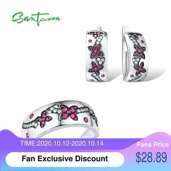 SANTUZZA Jewelry Set For Women Pure 925 Sterling Silver Sparkling Created Ruby Delicate Flowers Earrings Ring Set Fine Jewelry
SANTUZZA Jewelry Set For Women Pure 925 Sterling Silver Sparkling Created Ruby Delicate Flowers Earrings Ring Set Fine Jewelry