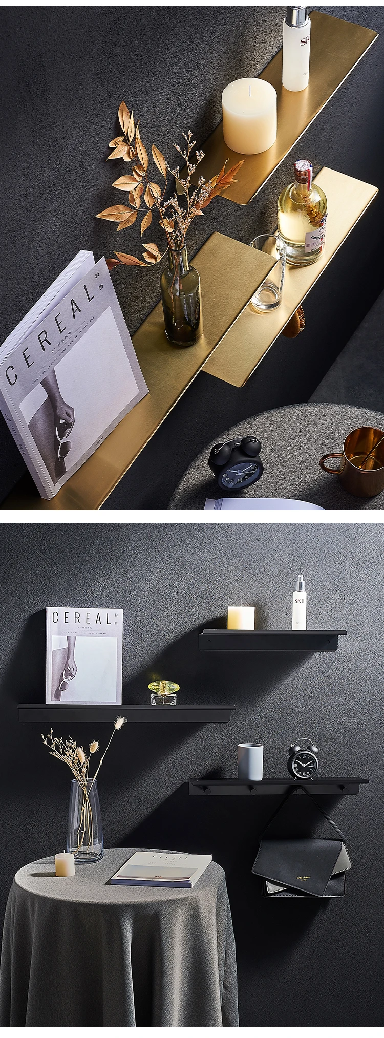 Generic Floating Shelves Stainless Steel 304 Trays Bookshelves Display Modern Bedroom Wall