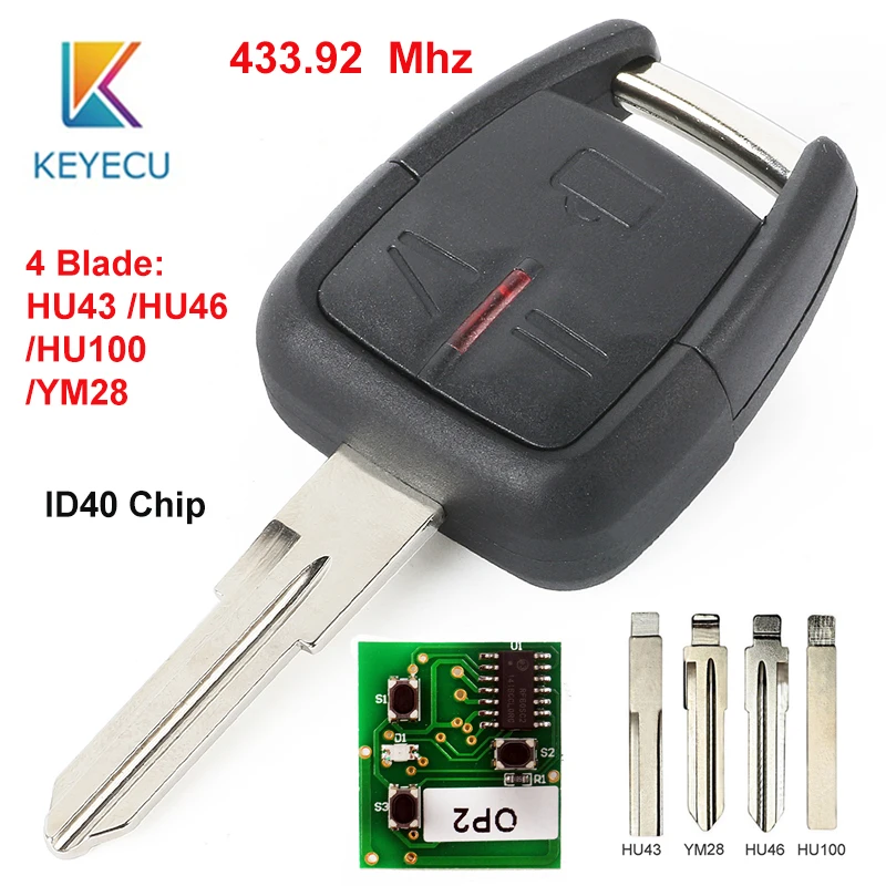 KEYECU Replacement Remote Car Key 3 Button 433.92MHz ID40 for Opel/Vauxhall Omega Vectra, GM#24424728,HU43/YM28/HU46/HU100 Blade
KEYECU Replacement Remote Car Key 3 Button 433.92MHz ID40 for Opel/Vauxhall Omega Vectra, GM#24424728,HU43/YM28/HU46/HU100 Blade