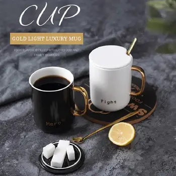 European Black And White Matte Ceramic Mug With Spoon Simple Gold Handle Coffee Cup Upscale Couple Gift With Gift 
European Black And White Matte Ceramic Mug With Spoon Simple Gold Handle Coffee Cup Upscale Couple Gift With Gift