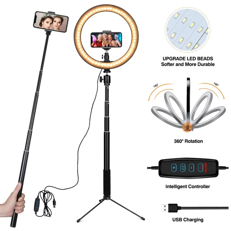 LED Selfie Ring Light with 150cm Selfie Stick USB Photographic Lamp with Phone Holder for Makeup Fill Lighting Youtube Live LED Selfie Ring Light with 150cm Selfie Stick USB Photographic Lamp with Phone Holder for Makeup Fill Lighting Youtube Live