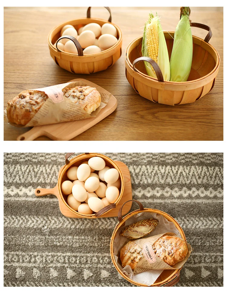 handmade woven cedar piece basket table top food fruit bread