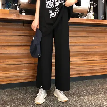 Pants Women Solid Black Work Wear Summer Elastic Waist Loose Comfortable Wide Leg Pant Straight Casual Chic Korean Style New Hot
Pants Women Solid Black Work Wear Summer Elastic Waist Loose Comfortable Wide Leg Pant Straight Casual Chic Korean Style New Hot
