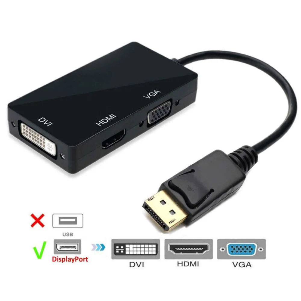 3 в 1 Displayport DP Male To HDMI/DVI/VGA Женский адаптер конвертер кабель 1080P передает аудио и