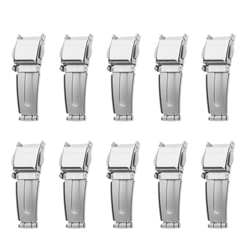 10 Pieces/Lot silver color Watch Buckle Stainless Steel Deployment Clasp Folding Double Push Buckle 5mm-22mm