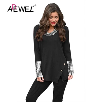 ADEWEL Women Black Gray Striped Neck Cuffs Asymmetric Waffle Poleras Top Mujer De Moda 2019 Camiseta Mujer Long Sleeve Shirt 2X 
ADEWEL Women Black Gray Striped Neck Cuffs Asymmetric Waffle Poleras Top Mujer De Moda 2019 Camiseta Mujer Long Sleeve Shirt 2X
