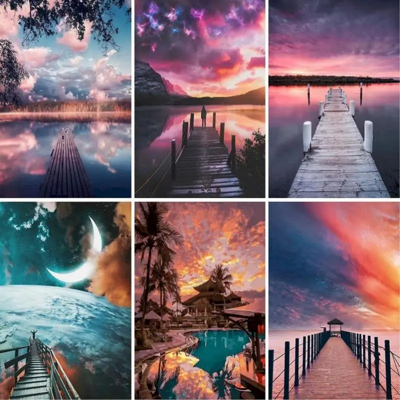 

Landscape Seaside Sunset Bridge Canvas Painting Posters and Prints Canvas Wall Art Wall Painting Wall Decoration for Living Room