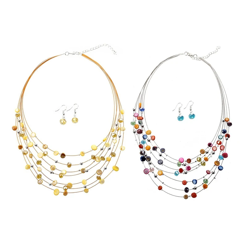 2 Set Gorgeous Beaded Multi Strand Necklace and Drop/Dangle Earring Set-Yellow & Multicolor
2 Set Gorgeous Beaded Multi Strand Necklace and Drop/Dangle Earring Set-Yellow & Multicolor