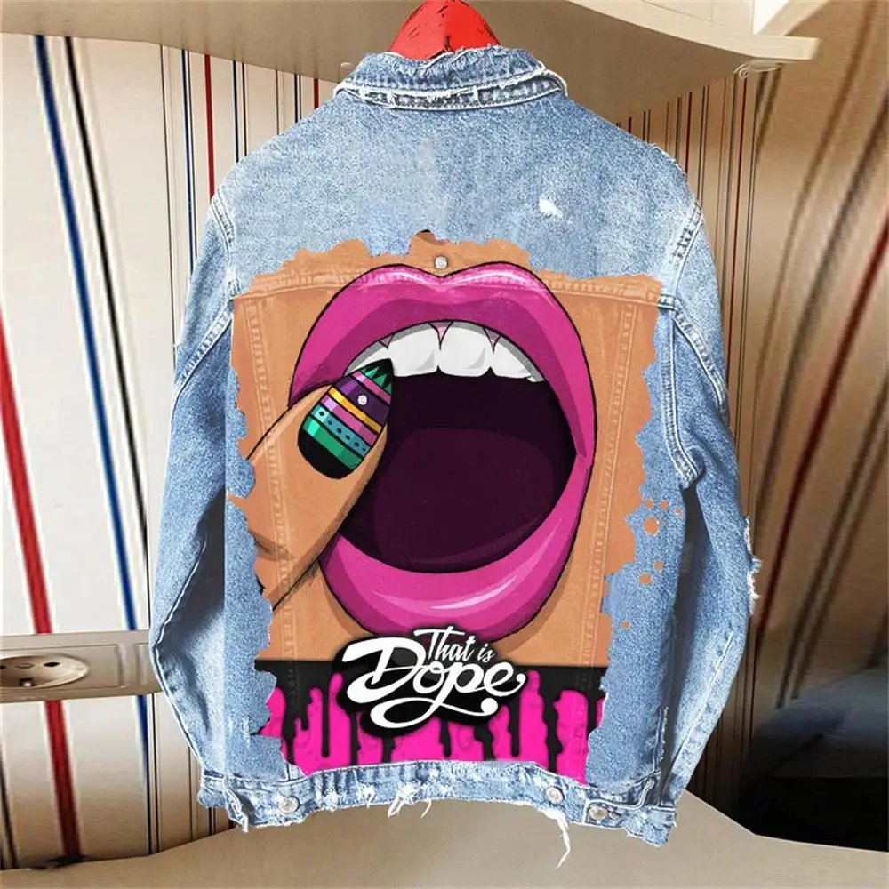 Women's Teeth Pattern Denim Jacket, Loose Coat, Casual Printing, Hip-Hop, Long Sleeve, Women's Clothing
Women's Teeth Pattern Denim Jacket, Loose Coat, Casual Printing, Hip-Hop, Long Sleeve, Women's Clothing
