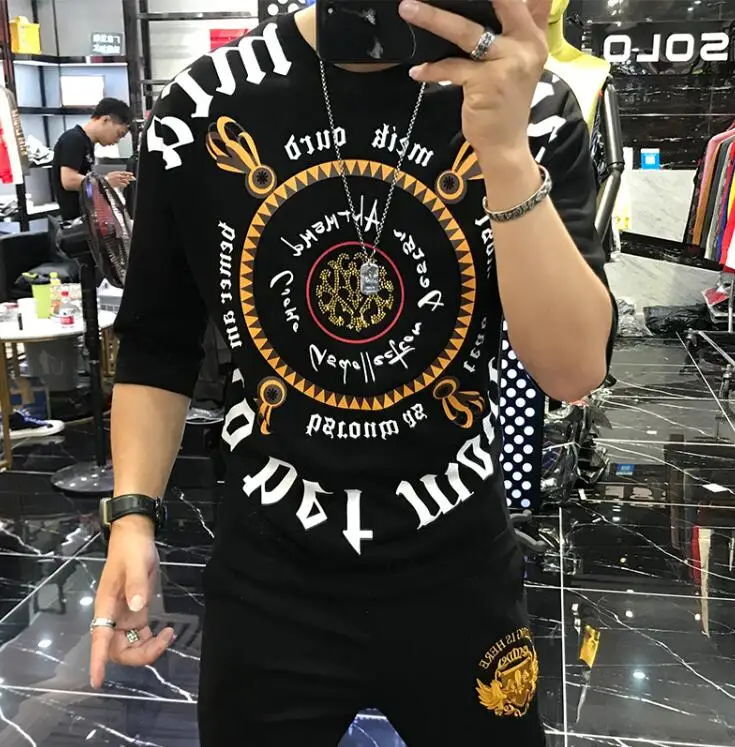 

Men's 2020 tshrit autumn new personalized fashion brand heavy technology hot stamping letter printing round neck short sleeve t