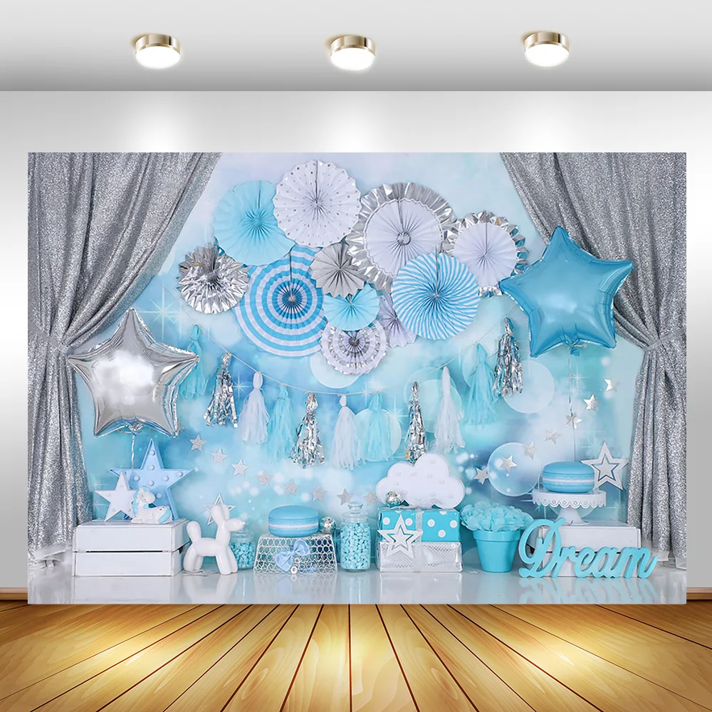 Boy 1st Birthday Background for Photography Glitter Silver Curtain Blue Dream Children Photographic Studio Photo Backdrop Decor
Boy 1st Birthday Background for Photography Glitter Silver Curtain Blue Dream Children Photographic Studio Photo Backdrop Decor