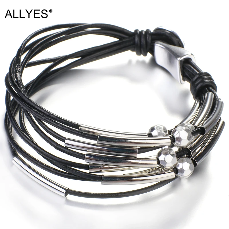 ALLYES Multilayer Black Leather Bracelets for Women Femme Simple Beads Charm Bohemian Wrap Bracelet Female Jewelry
ALLYES Multilayer Black Leather Bracelets for Women Femme Simple Beads Charm Bohemian Wrap Bracelet Female Jewelry