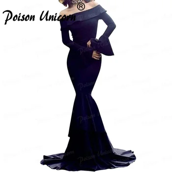 Modest Off The Shoulder Mermaid Navy Blue Evening Dresses Long Sleeves Tiered Ruffles Formal Prom Dress Party Wear For Women
Modest Off The Shoulder Mermaid Navy Blue Evening Dresses Long Sleeves Tiered Ruffles Formal Prom Dress Party Wear For Women