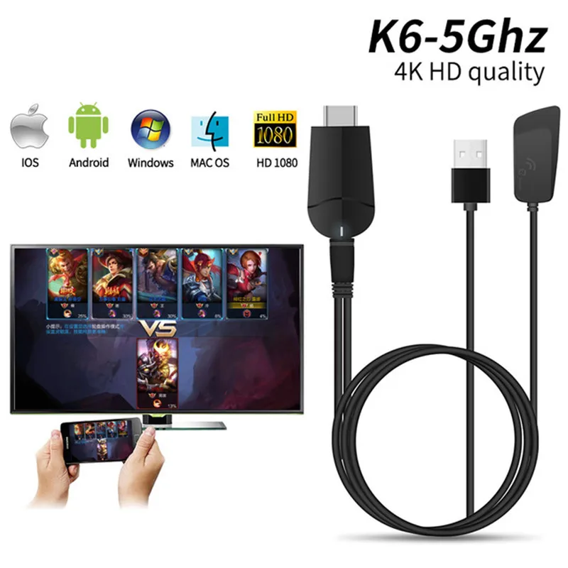 

Mirascreen k6-5Ghz TV Dongle Dual Band 2.4GHz 5.8GHz 4K HD WiFi Miracast Airplay DLNA TV Stick 4K HD EZCast WiFi display dongle