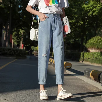 Hole jeans women loose fall 2020 new beggars han edition of tall waist trousers joker nine points straight canister B1225
Hole jeans women loose fall 2020 new beggars han edition of tall waist trousers joker nine points straight canister B1225