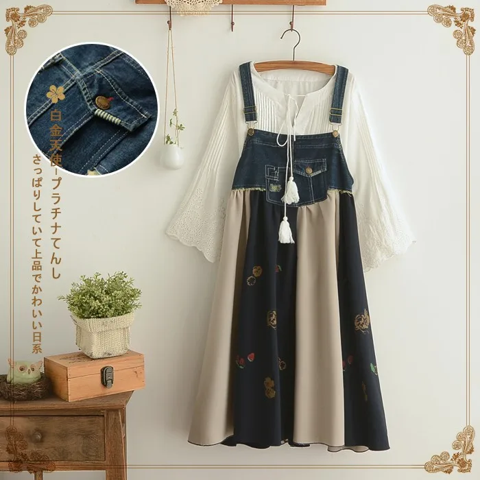 Japanese-style Mori Girl Line 2019 Autumn Clothing New Style Sweet Girly Style Cowboy Joint Suspender Skirt Printed Dress for Wo
Japanese-style Mori Girl Line 2019 Autumn Clothing New Style Sweet Girly Style Cowboy Joint Suspender Skirt Printed Dress for Wo