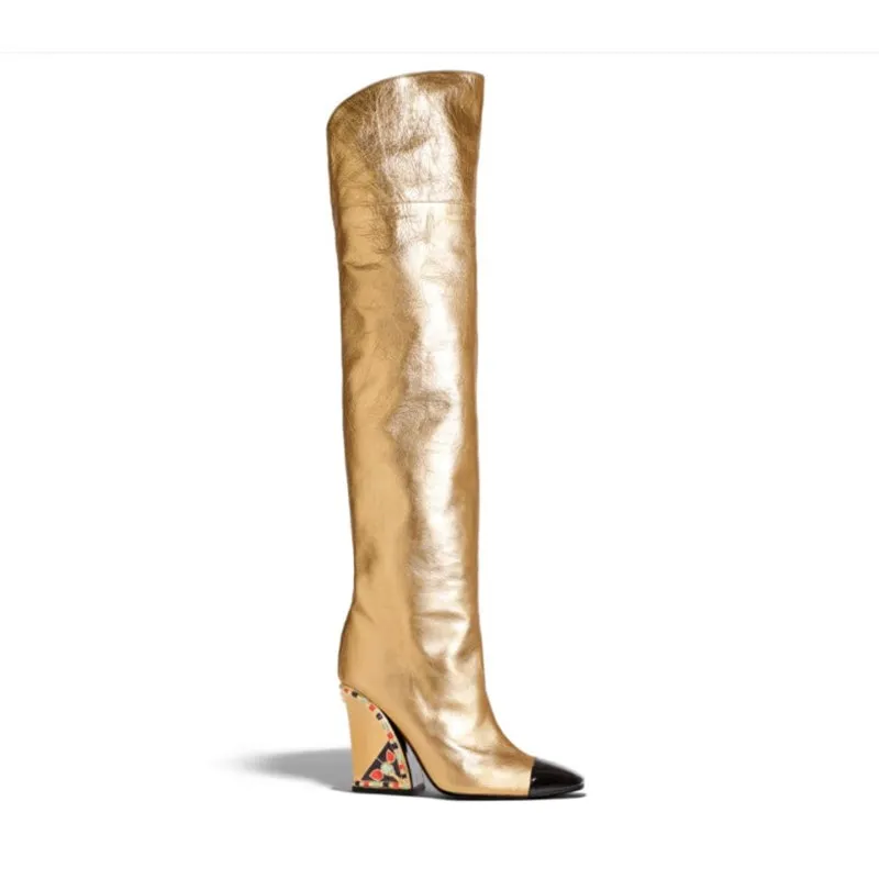 New Luxury Design Gold Over The Knee Boots Women Runway Crystal Studded Heel Thigh High Boots Ladies High Heels Long Boots Woman
New Luxury Design Gold Over The Knee Boots Women Runway Crystal Studded Heel Thigh High Boots Ladies High Heels Long Boots Woman