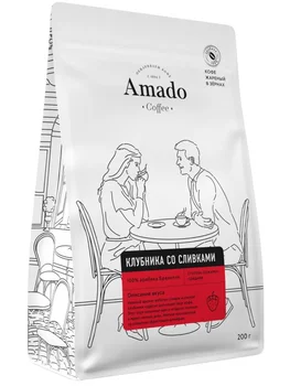 Coffee Amado "strawberry with cream", flavored in grains, 200 gr 
Coffee Amado "strawberry with cream", flavored in grains, 200 gr