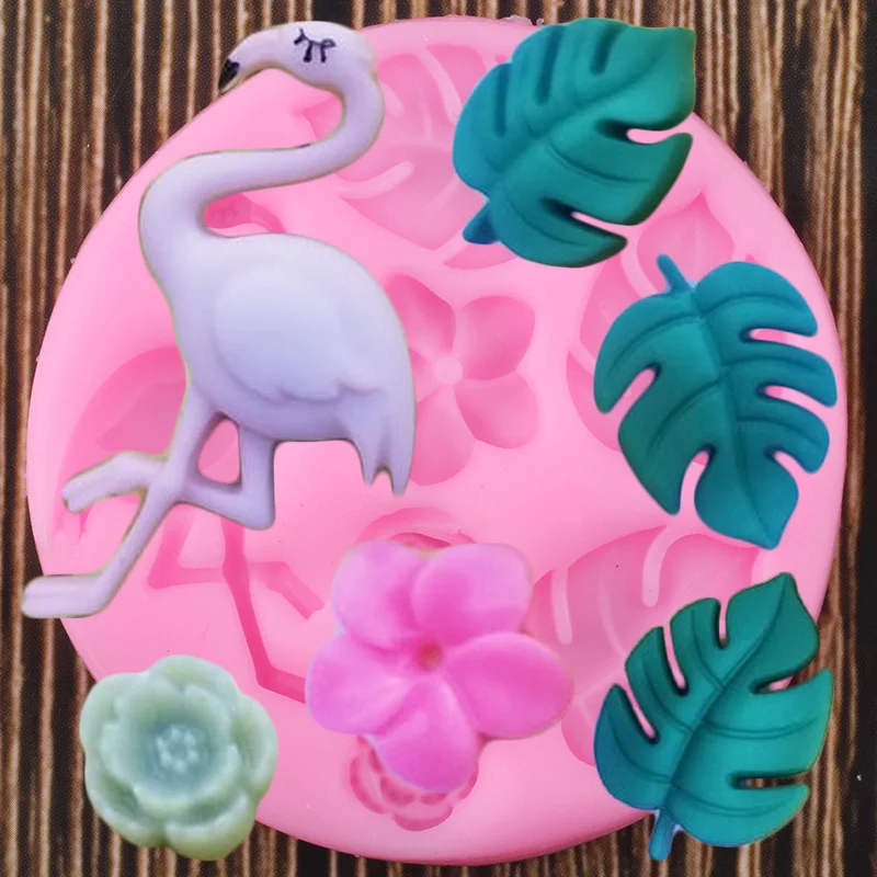 

3D Flamingo Silicone Molds Rose Flower Baby Birthday Fondant Cake Decorating Turtle Leaf Cupcake Chocolate Gumpaste Candy Moulds