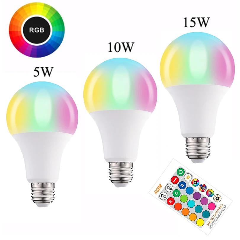 E27 LED RGB Magic Bulb 16 Change Color White Flash Light Bulb Lamp 5/10/15W 85-265V RGB Led Light Spotlight + IR Remote Control
E27 LED RGB Magic Bulb 16 Change Color White Flash Light Bulb Lamp 5/10/15W 85-265V RGB Led Light Spotlight + IR Remote Control