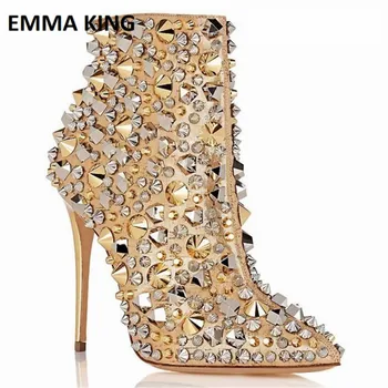 EMMA KING Gold Studs Stiletto Heel Ankle Booties Diamond Embellished Ankle Boots for Women Pointed Toe Rivet Botas Mujer
EMMA KING Gold Studs Stiletto Heel Ankle Booties Diamond Embellished Ankle Boots for Women Pointed Toe Rivet Botas Mujer