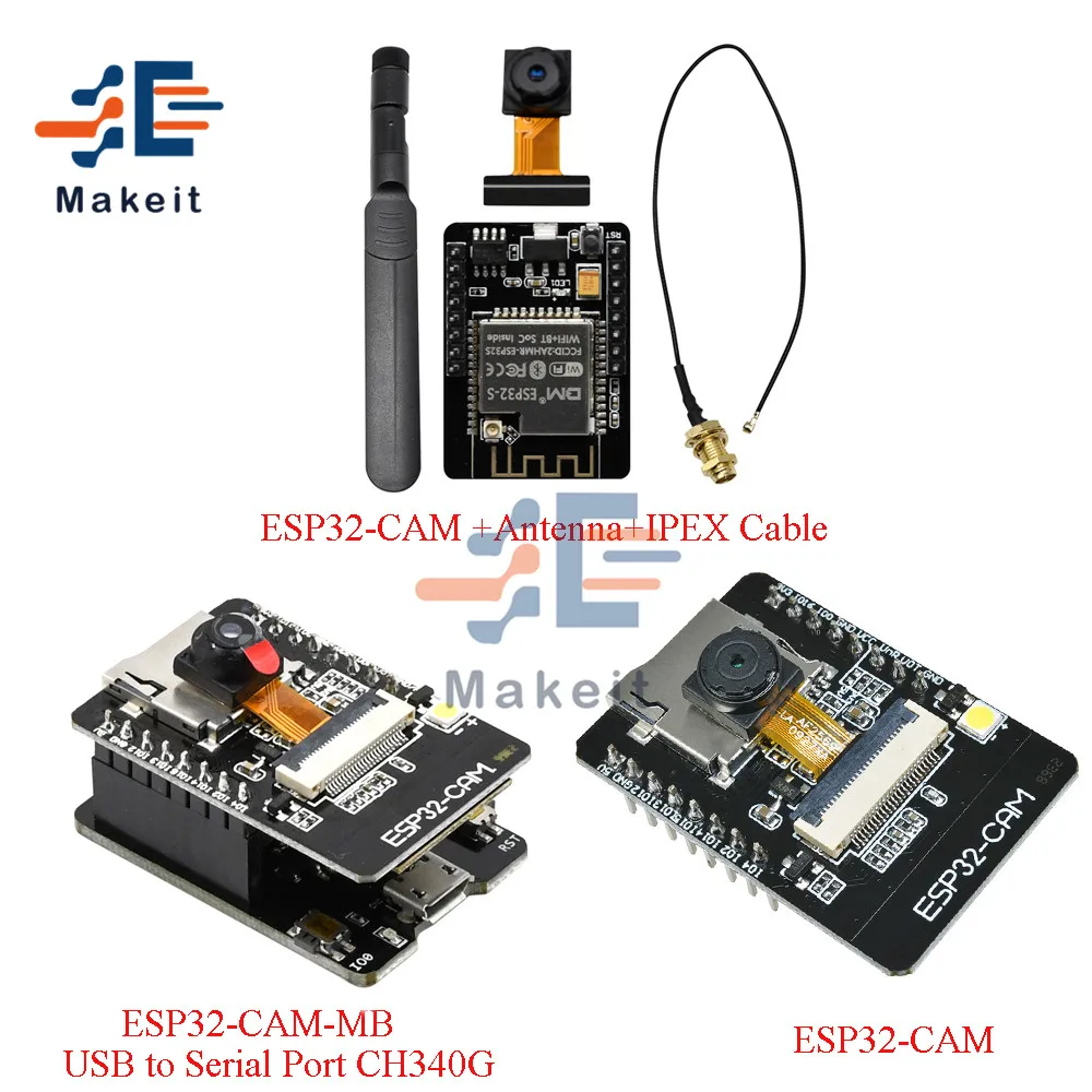 ESP32-CAM ESP32-CAM-MB WIFI Bluetooth Board OV2640 Camera Module with Antenna Micro USB to Serial Port CH340G Automatic Download
ESP32-CAM ESP32-CAM-MB WIFI Bluetooth Board OV2640 Camera Module with Antenna Micro USB to Serial Port CH340G Automatic Download