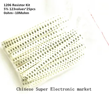 SMD 1206 Resistor Kit 5% 123values*25pcs=3075pcs 0ohm~10Mohm chip Resistor Assorted Samples kit 
SMD 1206 Resistor Kit 5% 123values*25pcs=3075pcs 0ohm~10Mohm chip Resistor Assorted Samples kit