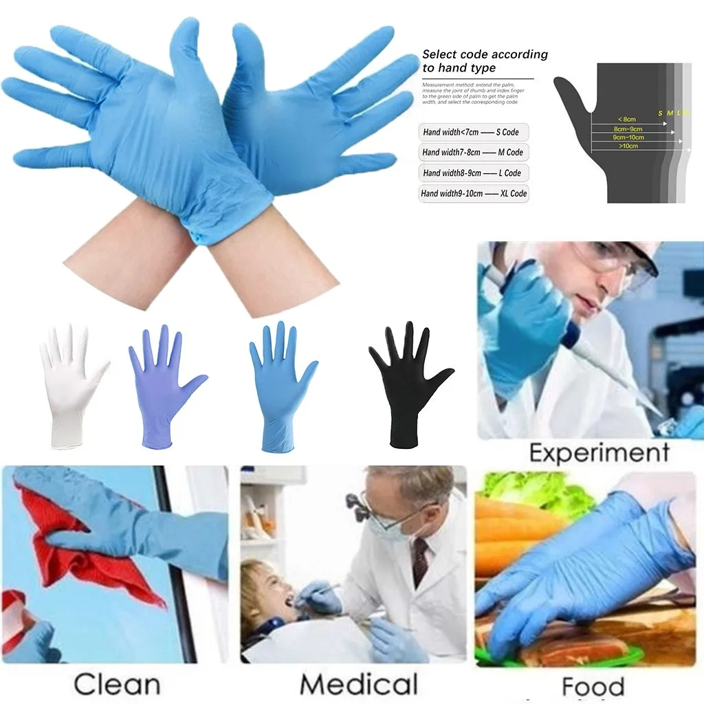 100Pcs Black Gloves Rubber Comfortable Disposable Mechanic Nitrile Exam Einweghandschuhe Gants jetables | Дом и сад