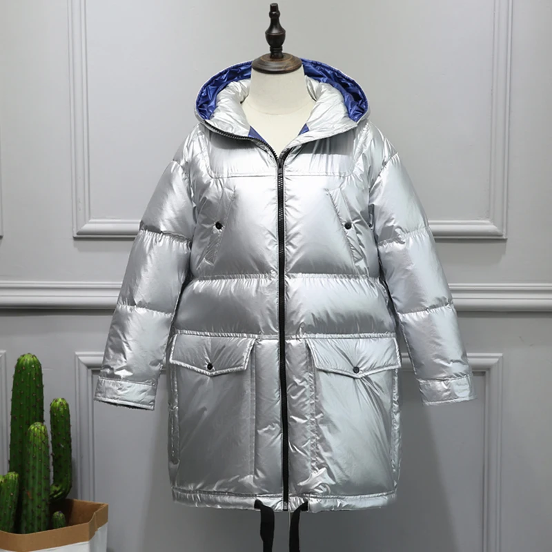 Winter Women Hooded Down Jacket Bright Side Silvery Medium Long White Duck Down Parka Glossy Loose Street Thick Outwear
Winter Women Hooded Down Jacket Bright Side Silvery Medium Long White Duck Down Parka Glossy Loose Street Thick Outwear
