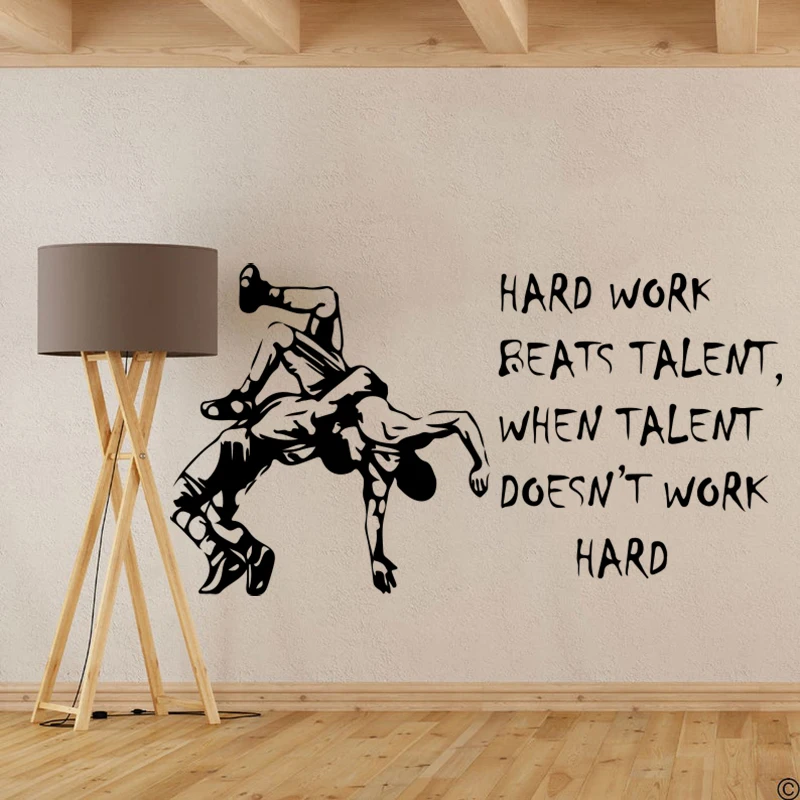 Large Wrestling Hard Work Inspirational Quote Wall Sticker Bedroom Wrestling Motivational Wall Decal Living Room Vinyl Decor (2)