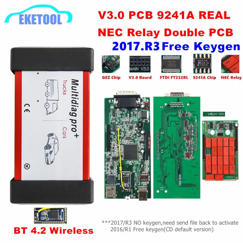 Multidiag Pro TCS 2017 3 Bluetooth двойная печатная плата Green V3.0 NEC Реле реальный 9241A чип FTDI для