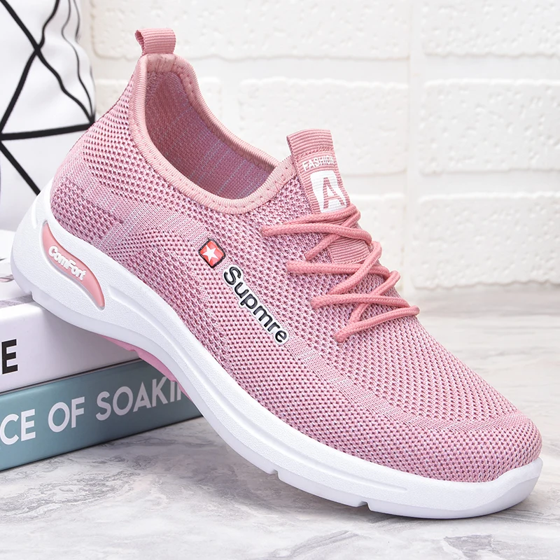 

2021 New Style Four Seasons Women's Shoes Spring Summer Fashion Flying Woven Lace-up Casual Sports Shoes Breathable Sneakers