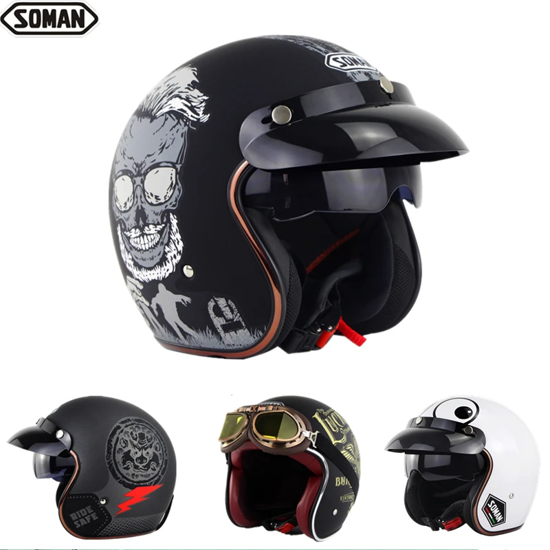 New 3/4 Face Motorcycle Helmet Retro Classic Dual Visor Dot Approved Half Face Chopper Helmets Casco capacete Moto SOMAN 521
New 3/4 Face Motorcycle Helmet Retro Classic Dual Visor Dot Approved Half Face Chopper Helmets Casco capacete Moto SOMAN 521