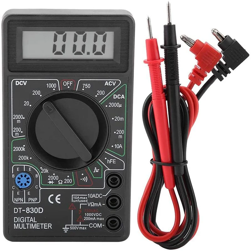 DT830D Mini Digital Multimeter With Buzzer, Voltmeter, Ammeter, Ohmmeter, AC and DC Meter Tester
DT830D Mini Digital Multimeter With Buzzer, Voltmeter, Ammeter, Ohmmeter, AC and DC Meter Tester
