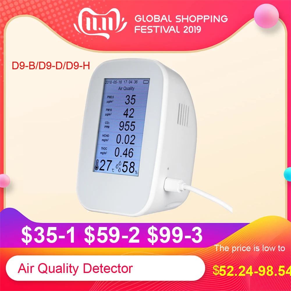 KKMOON D9-B/D9-D/D9-H Air Quality Detector Indoor/Outdoor HCHO & TVOC Tester CO2 Meter Monitor tester with Rechargeable Battery
KKMOON D9-B/D9-D/D9-H Air Quality Detector Indoor/Outdoor HCHO & TVOC Tester CO2 Meter Monitor tester with Rechargeable Battery