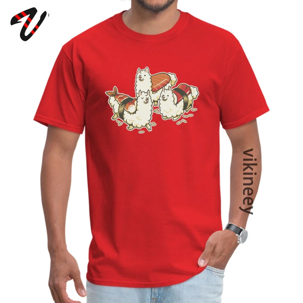 Alpaca_Sushi_Niguiri__ Normal Top T-shirts for Men Cotton Fabric April FOOL DAY Tops Shirt Tops Shirt Retro Round Collar Alpaca_Sushi_Niguiri_1_1992 red