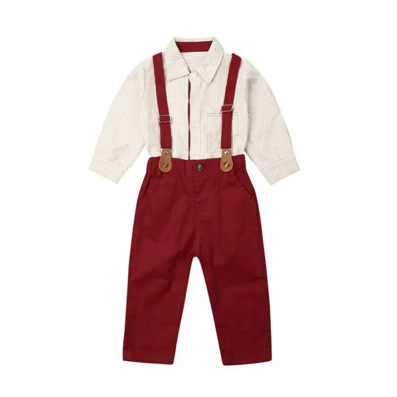 

New Fashion 2Pcs Infant Baby Boys Christmas Clothes Tops Shirt Bib Pants Gentleman Xmas Kids Suspender Shirts Outfit Set