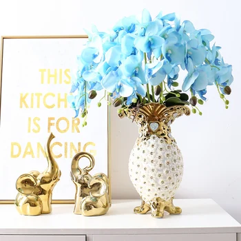 Home Decor Wedding Hotel Artificial Flowers Sets, Butterfly Orchid With Gilt CeramicsInlaid acrylic water drill Vase 
Home Decor Wedding Hotel Artificial Flowers Sets, Butterfly Orchid With Gilt CeramicsInlaid acrylic water drill Vase