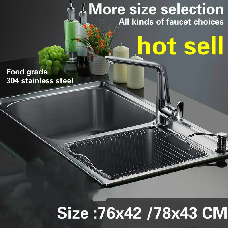 

Free shipping large kitchen sink 0.8 mm thick food grade 304 stainless steel normal double groove hot sell 760x420/780x430 MM