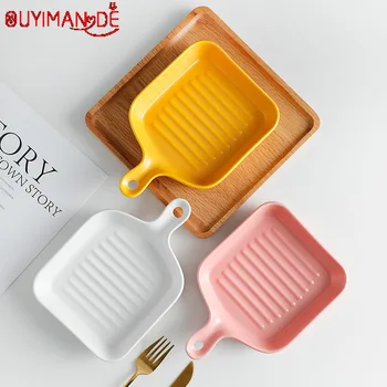 Simple Nordic Color Glazed Ceramic Baking Tray Creative Handle Western Food Tray Home Breakfast Tray Oven Pasta Baked Rice 
Simple Nordic Color Glazed Ceramic Baking Tray Creative Handle Western Food Tray Home Breakfast Tray Oven Pasta Baked Rice