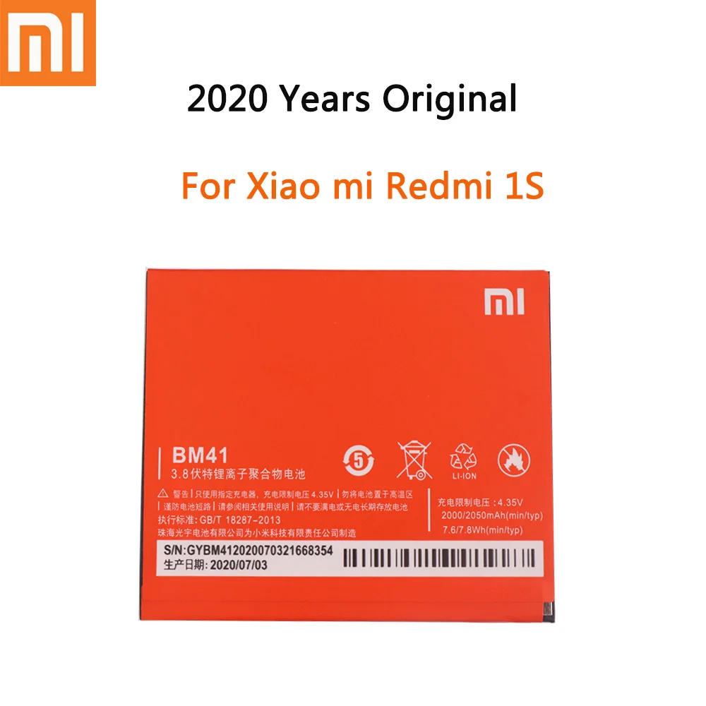 2020 years 100% Original Xiaomi Battery BM41 For Xiaomi Mi Redmi 1S Mobile Phone Replacement Batteries 2050MHz
2020 years 100% Original Xiaomi Battery BM41 For Xiaomi Mi Redmi 1S Mobile Phone Replacement Batteries 2050MHz