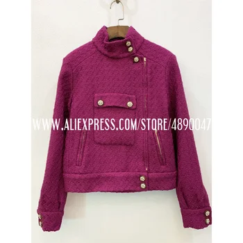 Wool tweed jacket casual Fuchsia motorcycle jacket jacket high-end women's Silk lining Big pocket jacket
Wool tweed jacket casual Fuchsia motorcycle jacket jacket high-end women's Silk lining Big pocket jacket
