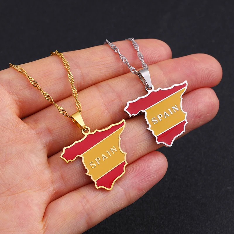 

Spain Map Pendant stainless steel Necklaces for Women Girls Silver Color/Gold Color Spanish Party Birthday Jewelry Espagne