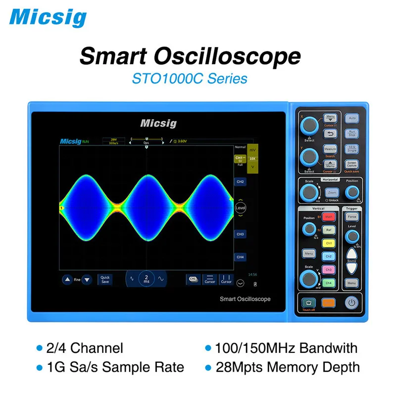 Планшетный осциллограф Micsig STO1104C Plus 100 МГц 4CH 1GSa сенсорный экран с аккумулятором