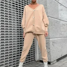 Dresses for Women 2021 Autumn Winter Sweater Set Casual Loose Solid Color Long Sleeved Cardigan Knitted Pants Set Woman 2 Pieces
Dresses for Women 2021 Autumn Winter Sweater Set Casual Loose Solid Color Long Sleeved Cardigan Knitted Pants Set Woman 2 Pieces