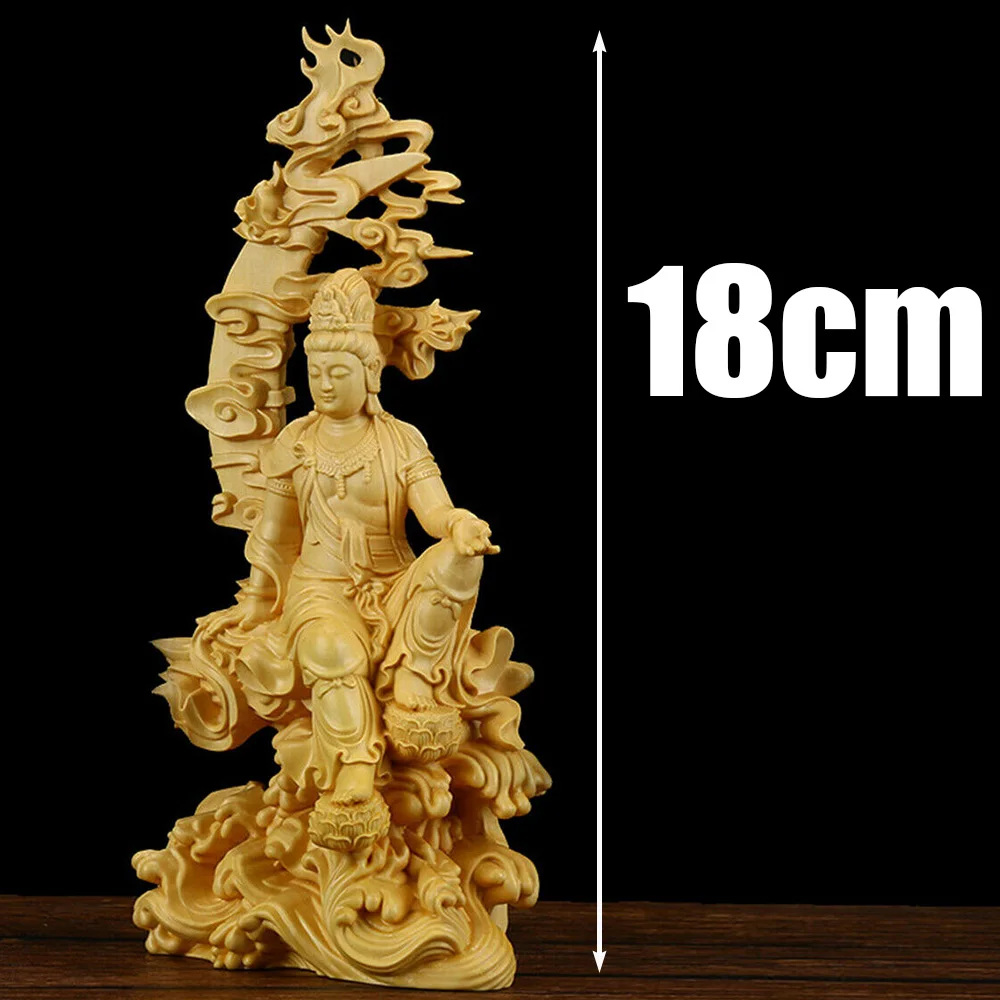 Chinese Carving Crafts Kwan-yin Guanyin Buddha Statue Bodhisattva Sculpture Craft Wood Home Living Room Decor