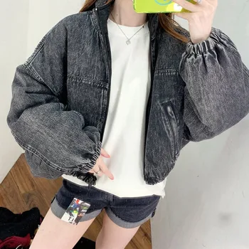 Women Short Denim Jacket Lady Fashion Stand Collar Vintage Coat Top Female Casual Outwear
Women Short Denim Jacket Lady Fashion Stand Collar Vintage Coat Top Female Casual Outwear