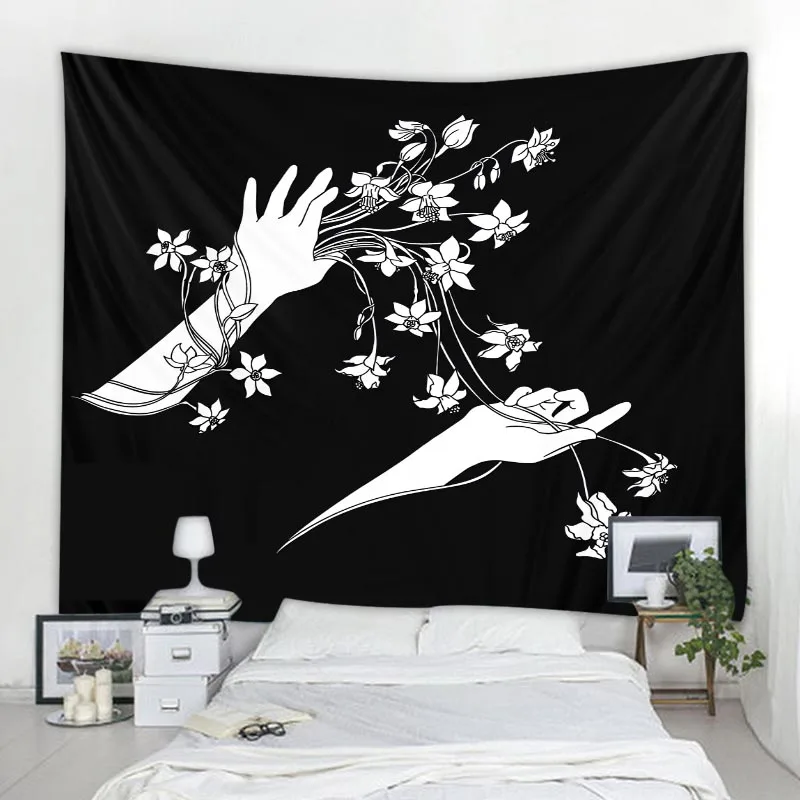 

Black art tapestry wall hanging bohemian beach mat polyester blanket yoga mat home bedroom art deco personality psychedelic